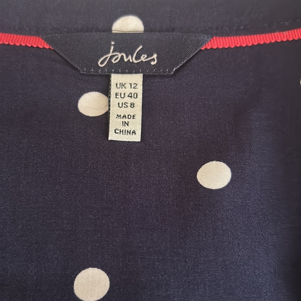 Joules, Navy Blue & White Polka Dot, V Neck, Long Sleeve Top, Size 8 - Picture 5 of 5